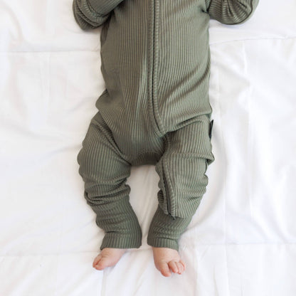 ZIP ROMPER - Moss Ribbed