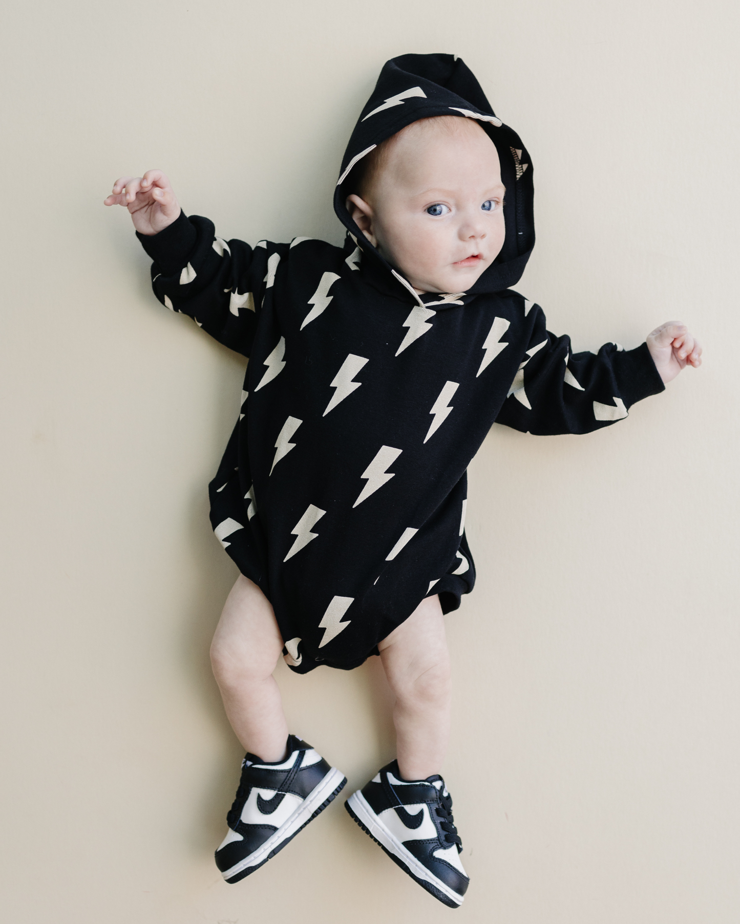 Hooded Bubble Romper  |  Black Bolts