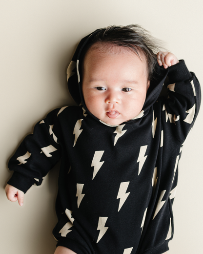 Hooded Bubble Romper  |  Black Bolts