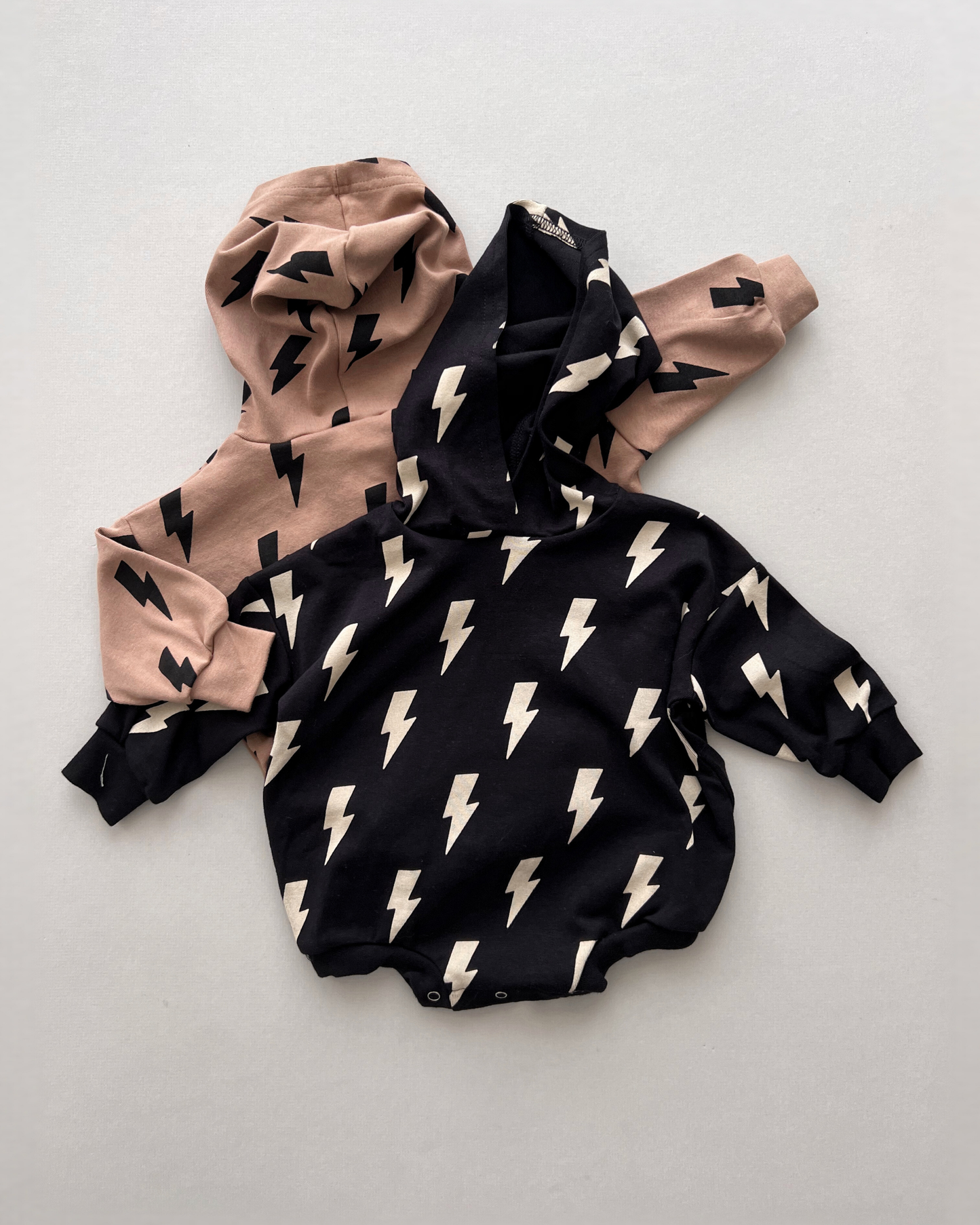 Hooded Bubble Romper  |  Black Bolts