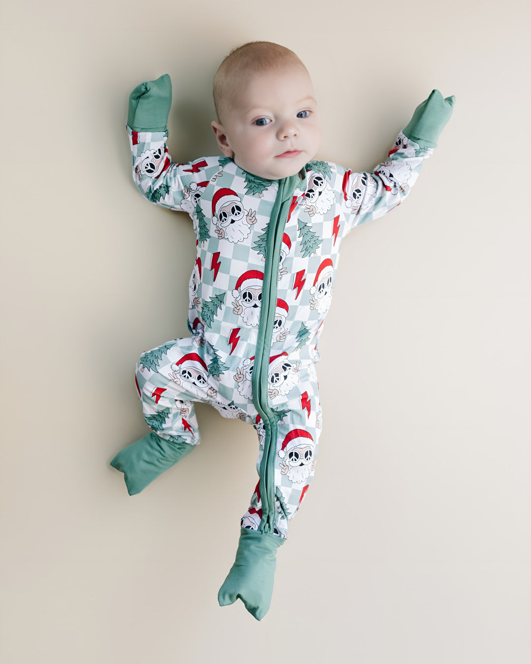 Bamboo Zip Romper | Checkered Santa