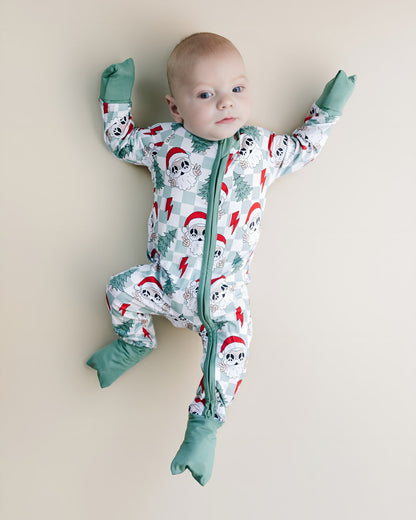 Bamboo Zip Romper | Checkered Santa