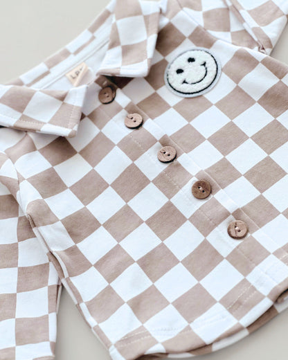 Cotton Shacket | Smiley Checkered Latte