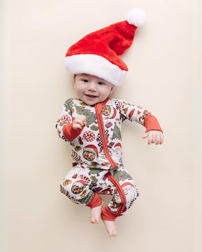 Bamboo Zip Romper | Retro Christmas