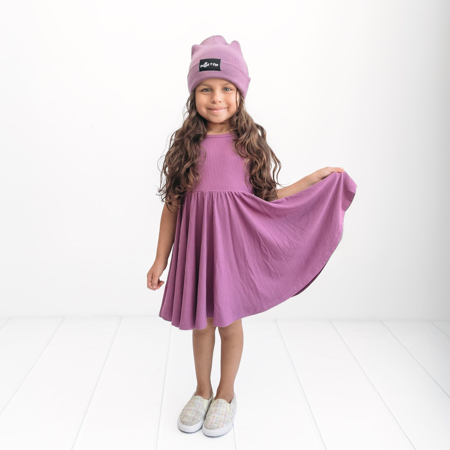 MID SLEEVE TWIRL DRESS- Plum Ribbed