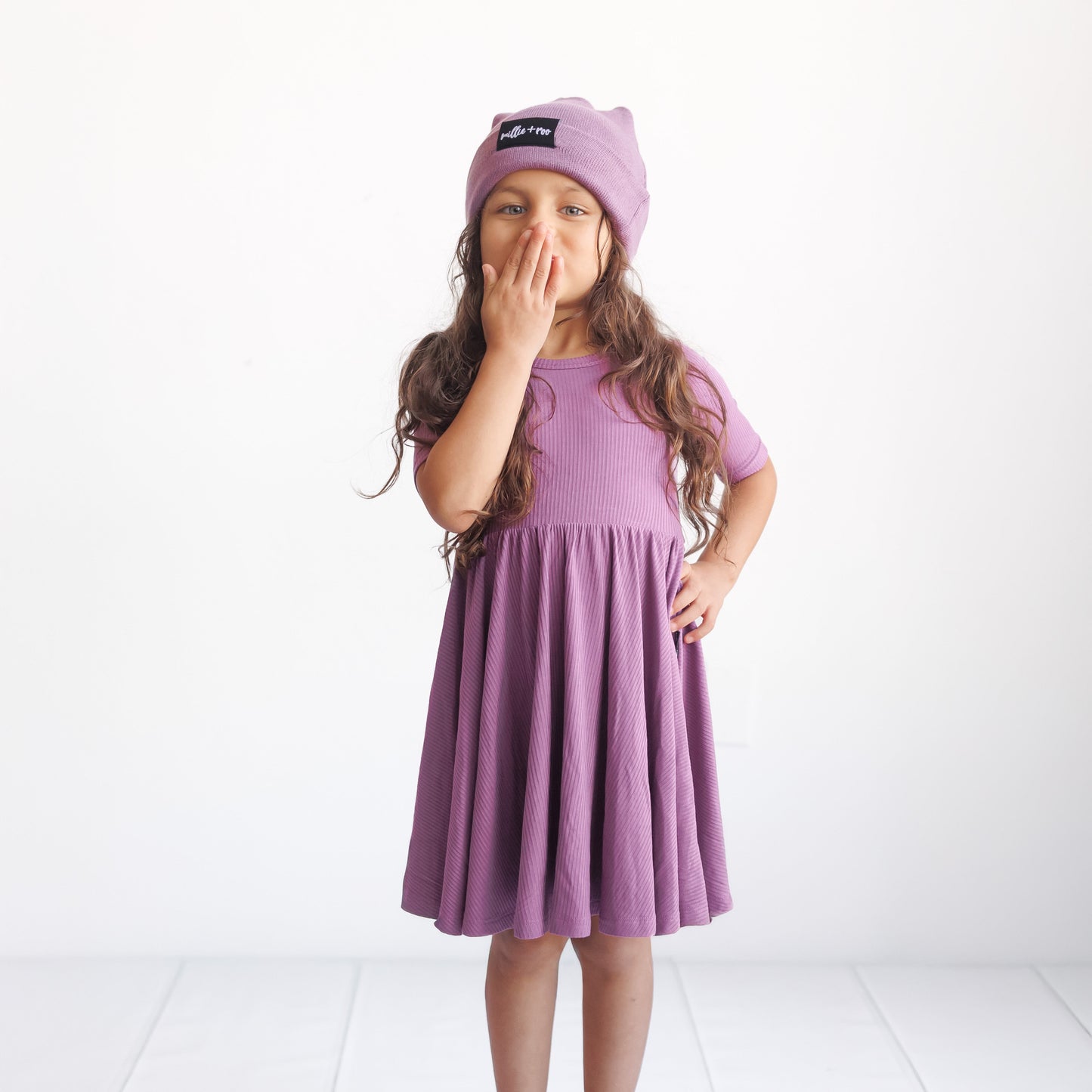 MID SLEEVE TWIRL DRESS- Plum Ribbed