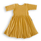 MID SLEEVE TWIRL DRESS- Honey Mustard Ribbed