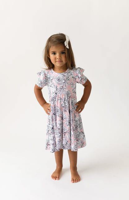 Allie Floral Bamboo Ruffle Spin Dress