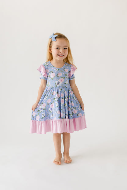 Lillian Floral Bamboo Ruffle Spin Dress