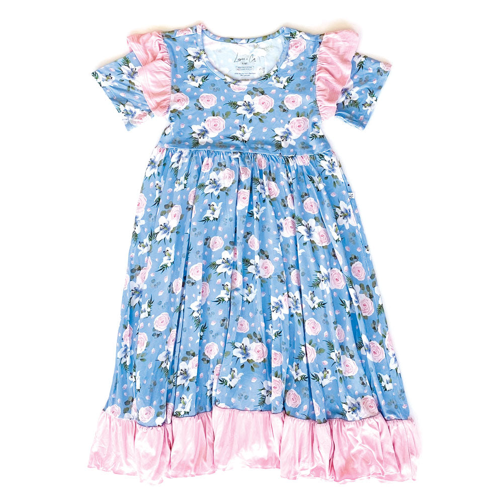 Lillian Floral Bamboo Ruffle Spin Dress