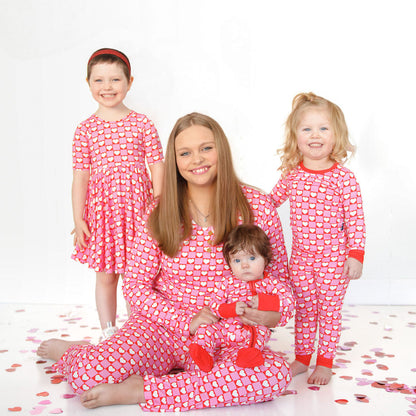 MID SLEEVE TWIRL DRESS- Red Hearts