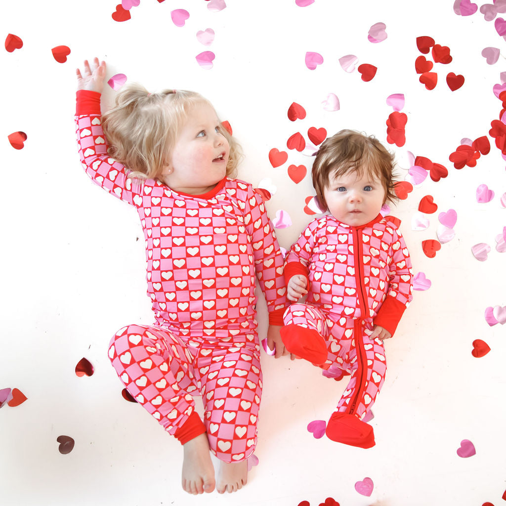 ZIP ROMPER - Red Hearts