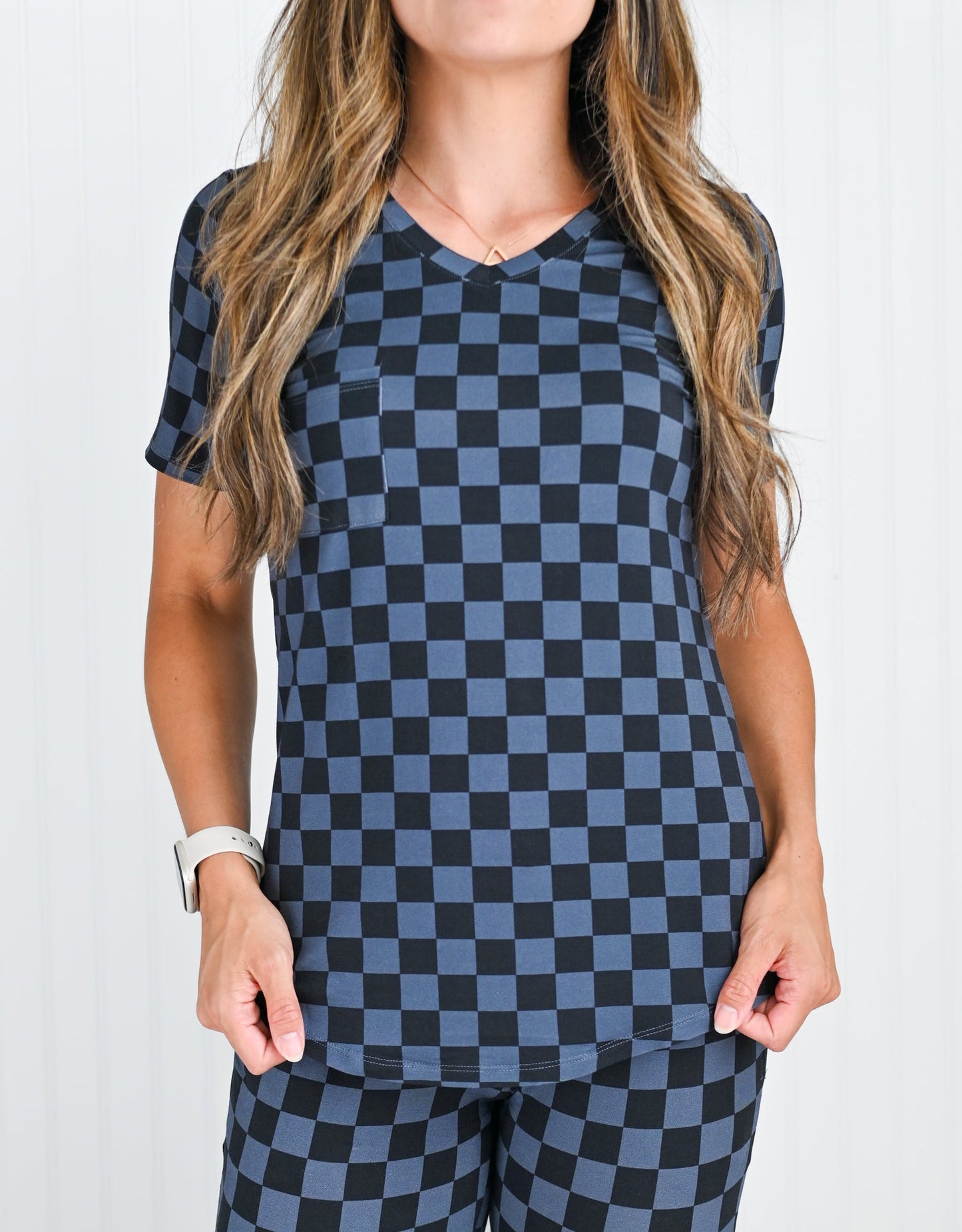 MAMA V-NECK- Grey Check