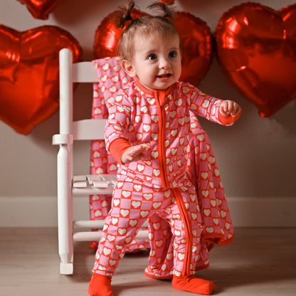 ZIP ROMPER - Red Hearts