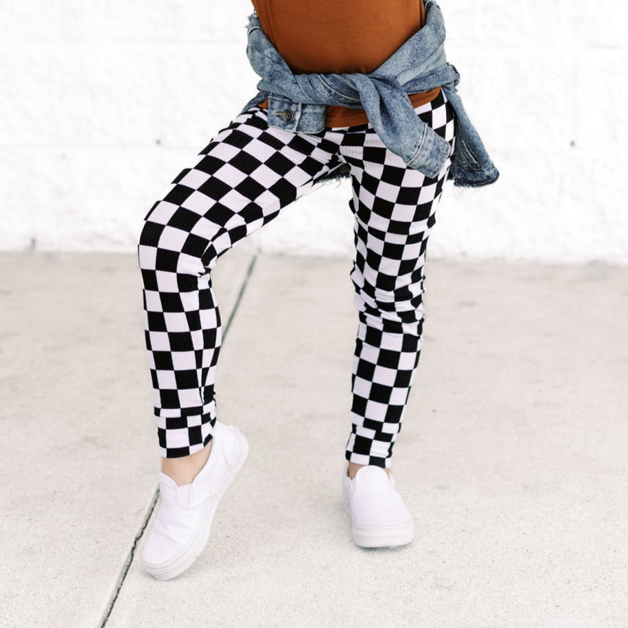 BAMBOO RIB LEGGINGS- B+W Check