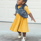 MID SLEEVE TWIRL DRESS- Honey Mustard Ribbed