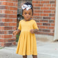 MID SLEEVE TWIRL DRESS- Honey Mustard Ribbed