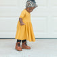 MID SLEEVE TWIRL DRESS- Honey Mustard Ribbed