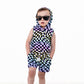 BAMBOO HOODIE TANK- Neon Dizzy Check