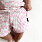 BAMBOO JOGGER SHORTS- Pink Dizzy Check