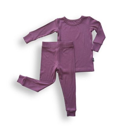 LONG SLEEVE 2 PIECE SETS- Plum Ribbed