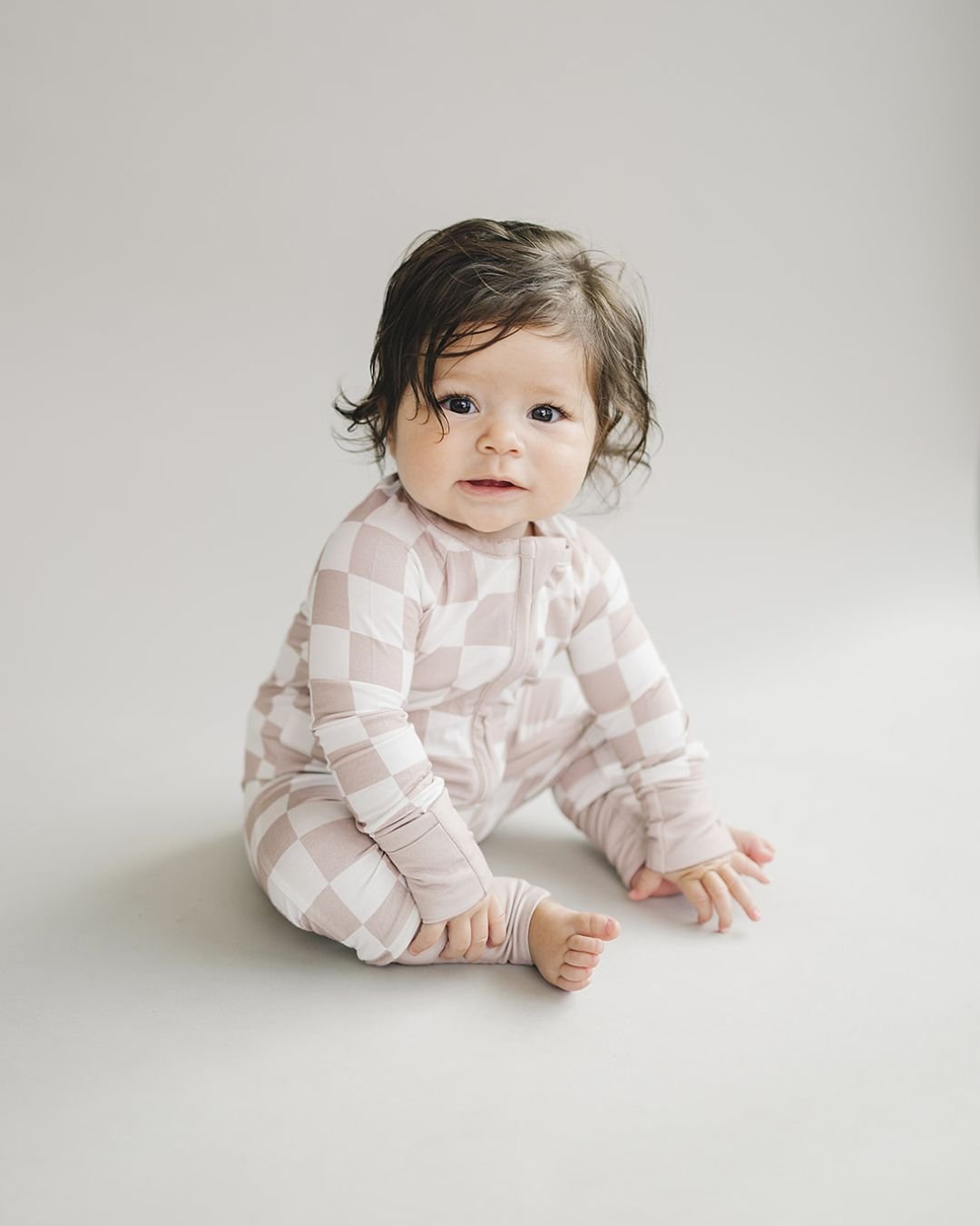 Bamboo Zip Romper | Latte Checkered