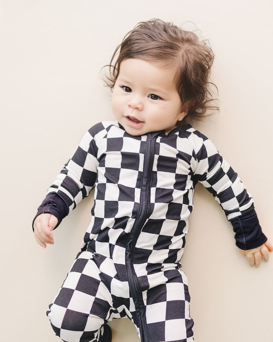 Bamboo Zip Romper | Black Checkered