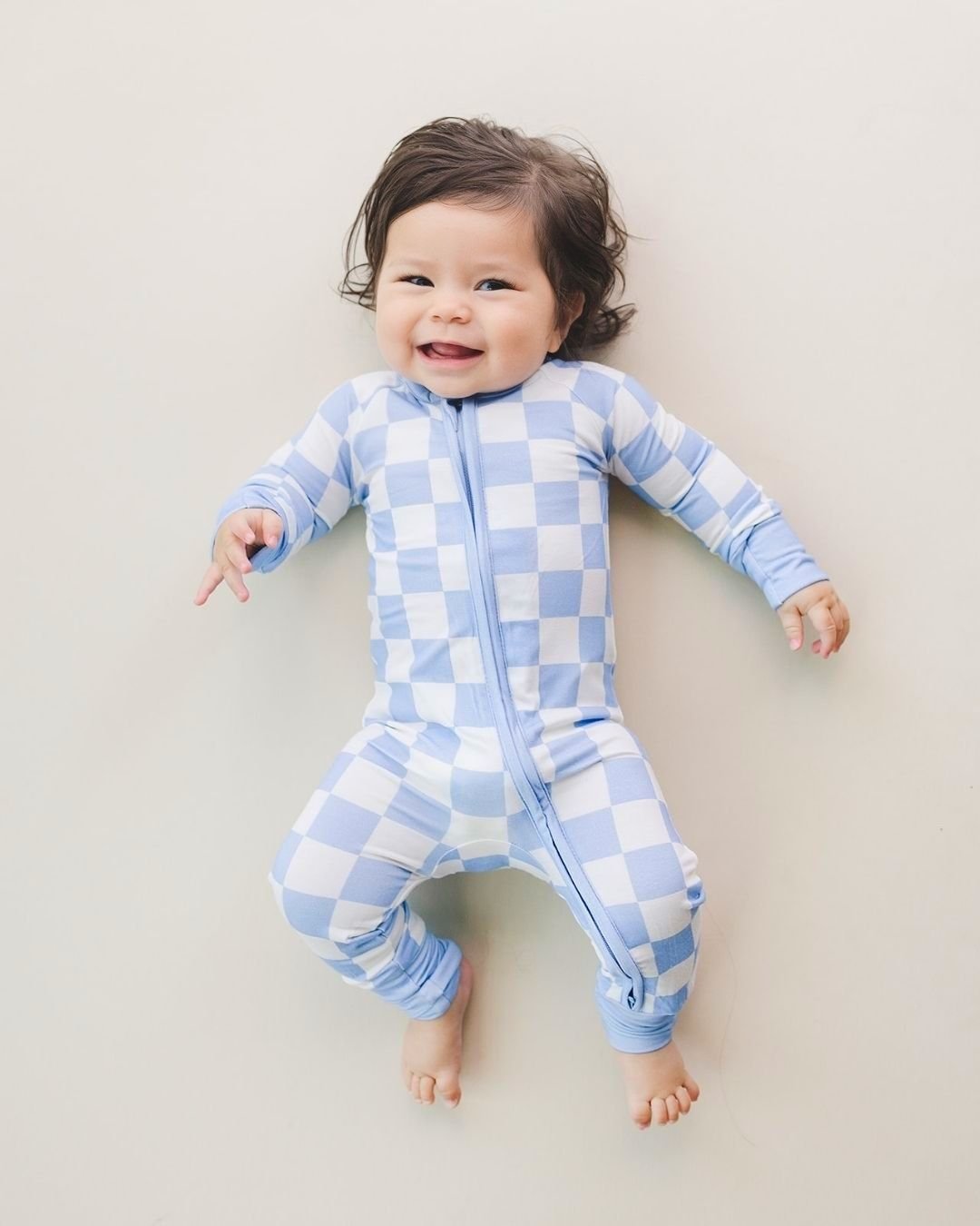 Bamboo Zip Romper | Blue Checkered