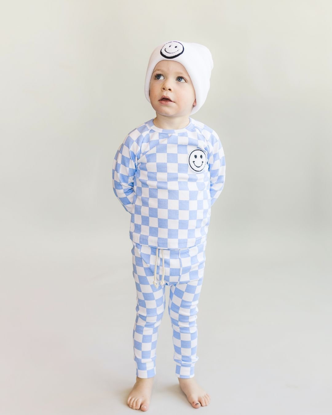 Checkered Smiley Lounge Set | Blue