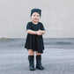 MID SLEEVE TWIRL DRESS- Midnight Ribbed